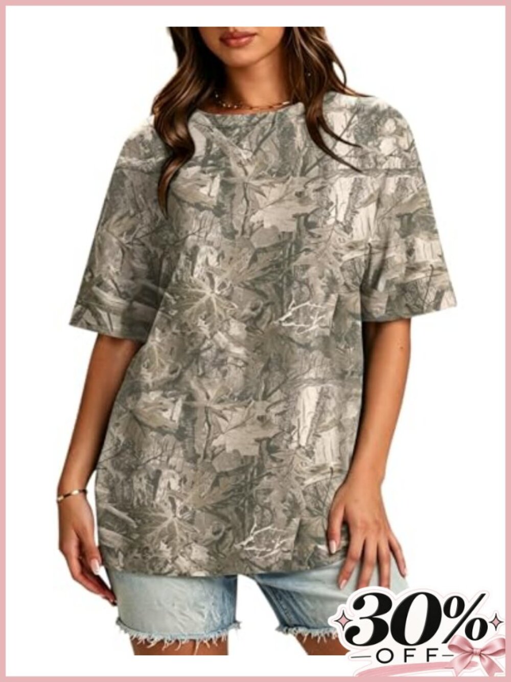Oversized Camo T-Shirt for Women Men Cotton Blend Summer Short Sleeve Crew Neck